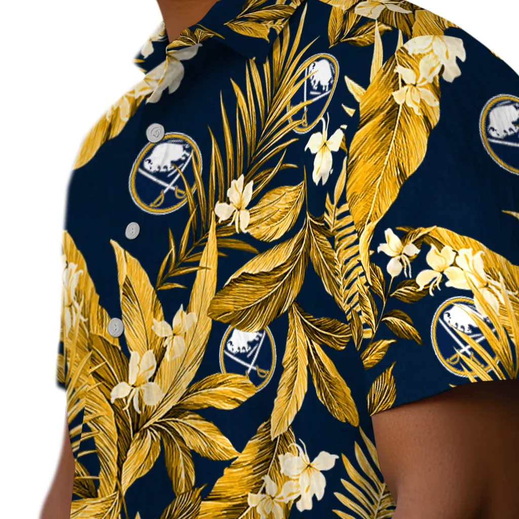 Buffalo Sabres Hawaiian Shirt - Palm Leaves buffalo sabres palm leaves navy blue hawaiian shirts trendy