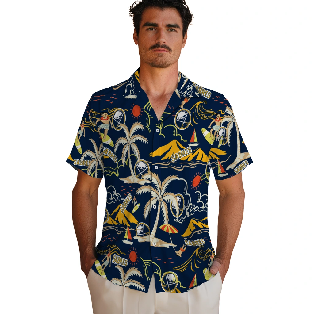 Buffalo Sabres Hawaiian Shirt - Palm Tree Island buffalo sabres palm tree island navy blue hawaiian shirts fashion forward
