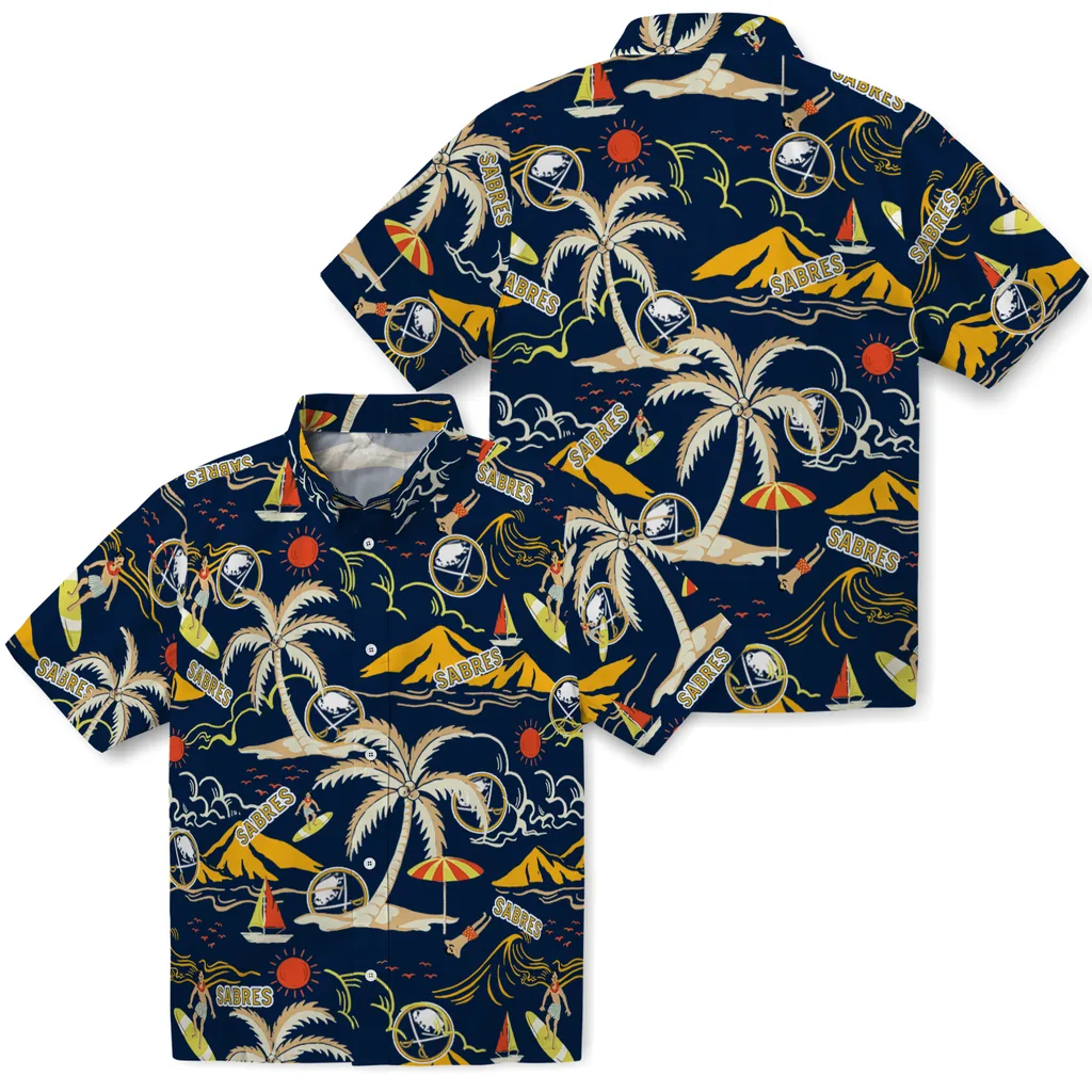 Buffalo Sabres Hawaiian Shirt - Palm Tree Island buffalo sabres palm tree island navy blue hawaiian shirts high quality