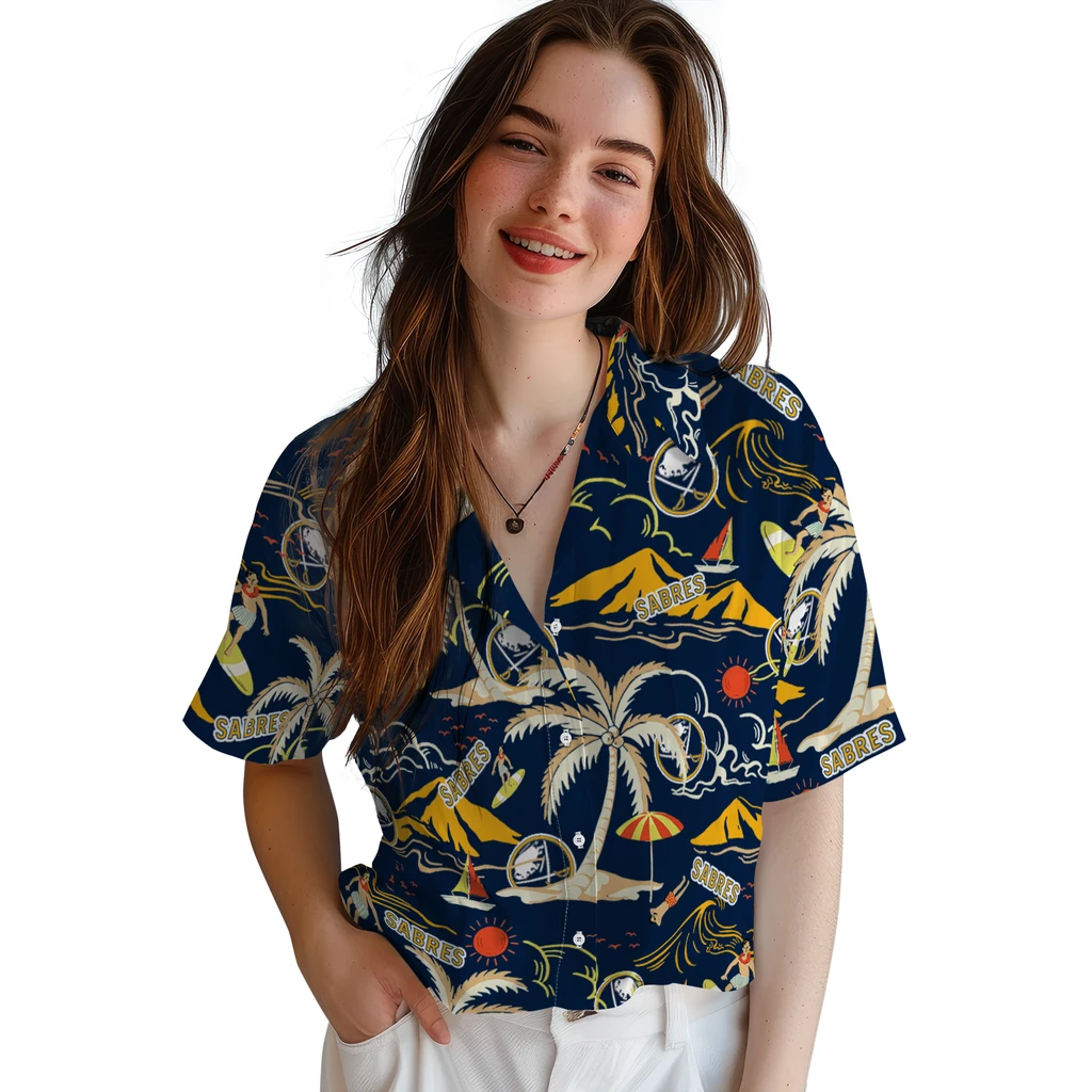 Buffalo Sabres Hawaiian Shirt - Palm Tree Island buffalo sabres palm tree island navy blue hawaiian shirts latest model