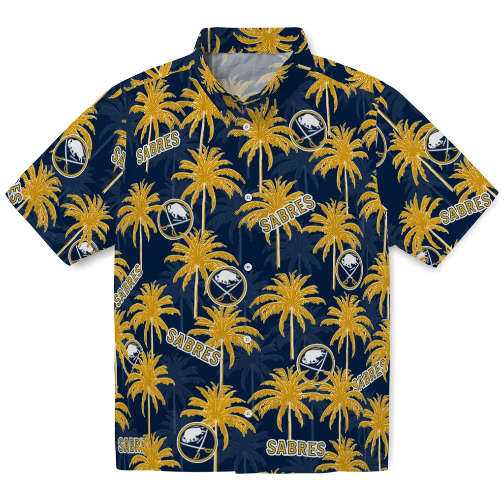 Buffalo Sabres Hawaiian Shirt - Palm Tree Motif buffalo sabres palm grove navy blue hawaiian shirts best selling