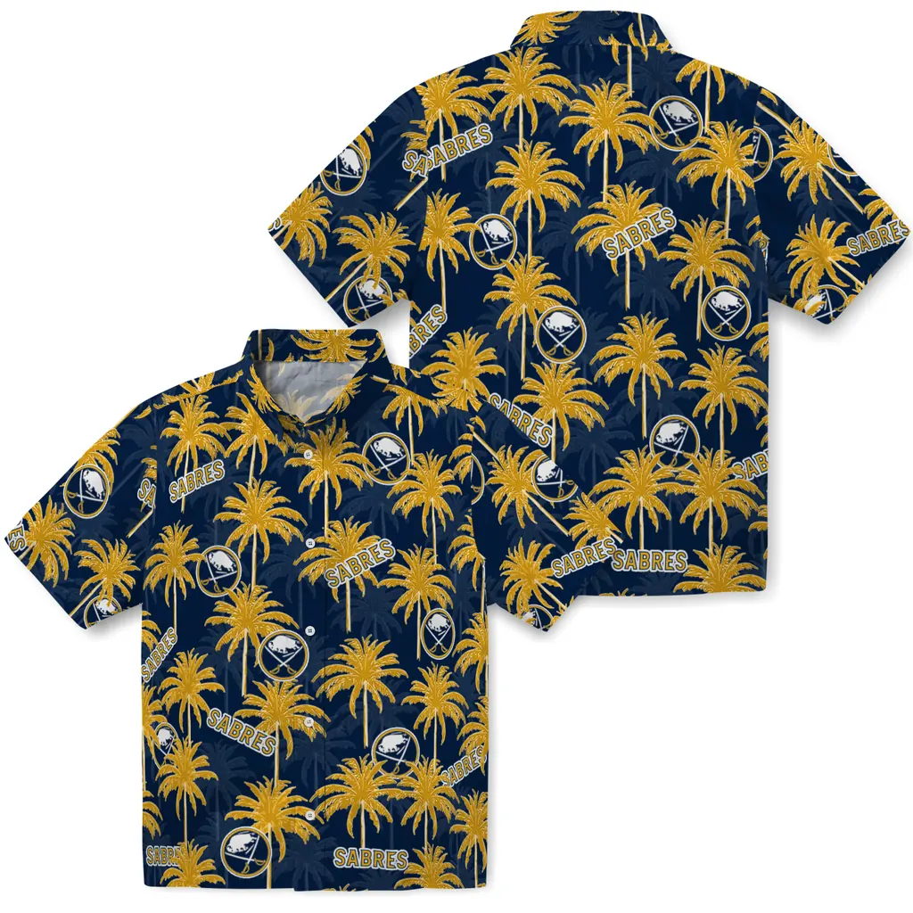 Buffalo Sabres Hawaiian Shirt - Palm Tree Motif buffalo sabres palm grove navy blue hawaiian shirts high quality