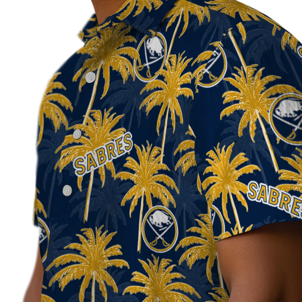 Buffalo Sabres Hawaiian Shirt - Palm Tree Motif buffalo sabres palm grove navy blue hawaiian shirts trendy
