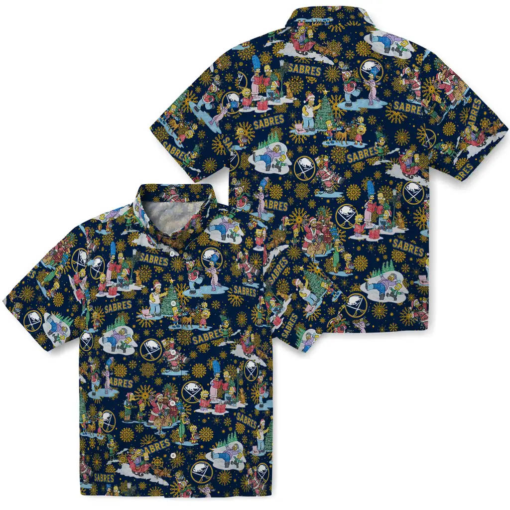 Buffalo Sabres Hawaiian Shirt - Simpsons Christmas buffalo sabres simpsons christmas navy blue hawaiian shirts high quality