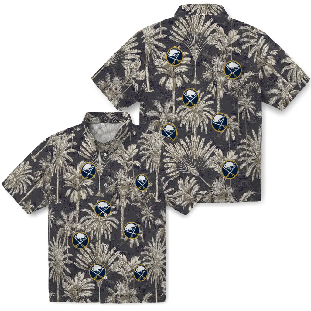 Buffalo Sabres Hawaiian Shirt - Vintage Palm Tree buffalo sabres palm shadows navy blue hawaiian shirts high quality