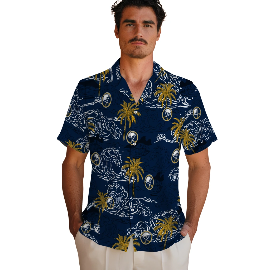 Buffalo Sabres Hawaiian Shirt - Wave Palm buffalo sabres wave palm navy blue hawaiian shirts fashion forward
