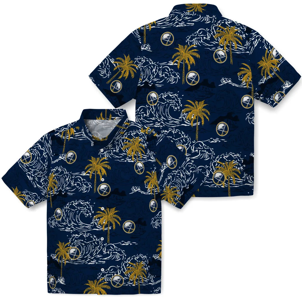 Buffalo Sabres Hawaiian Shirt - Wave Palm buffalo sabres wave palm navy blue hawaiian shirts high quality