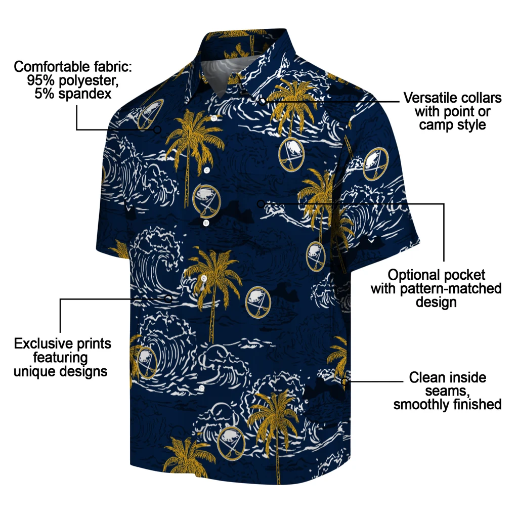 Buffalo Sabres Hawaiian Shirt - Wave Palm buffalo sabres wave palm navy blue hawaiian shirts new arrival