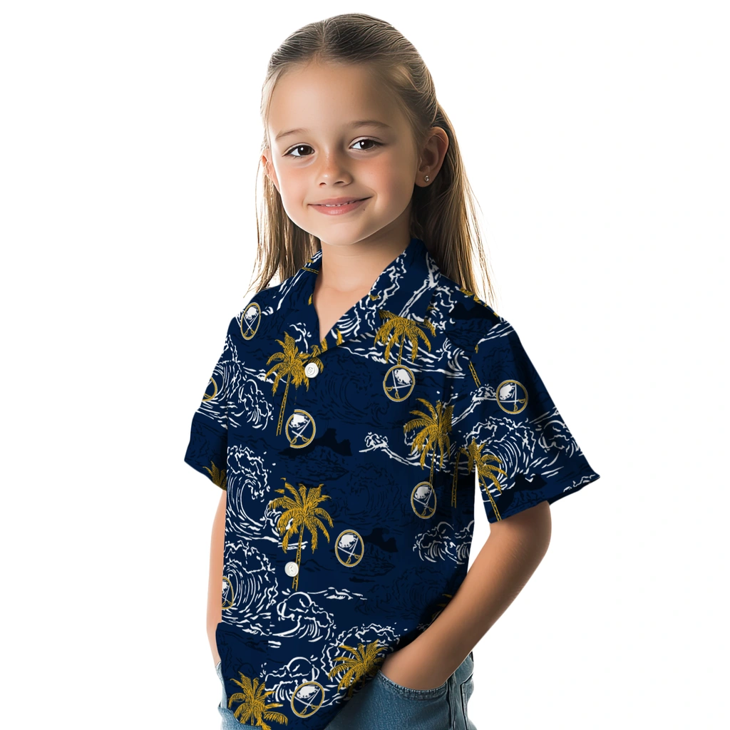 Buffalo Sabres Hawaiian Shirt - Wave Palm buffalo sabres wave palm navy blue hawaiian shirts premium grade
