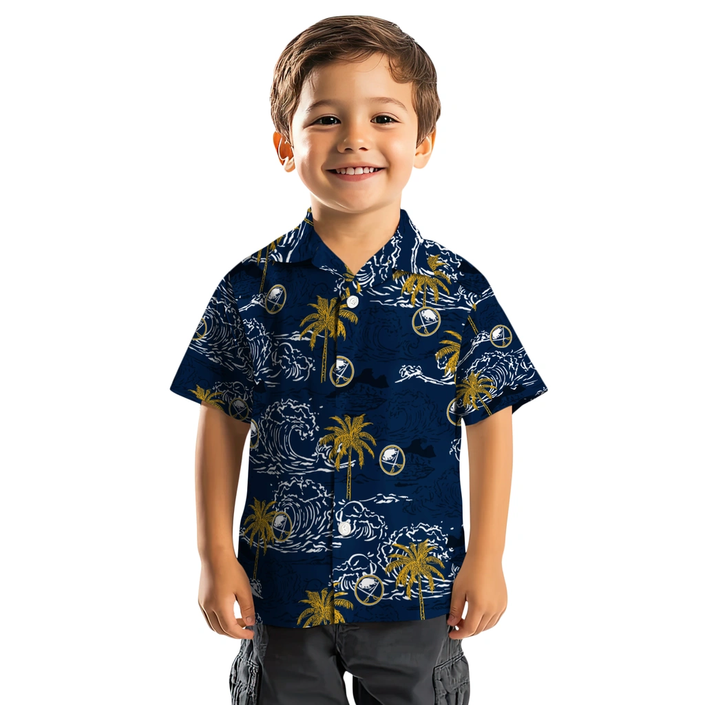 Buffalo Sabres Hawaiian Shirt - Wave Palm buffalo sabres wave palm navy blue hawaiian shirts top rated