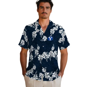 byu cougars hibiscus petals blue hawaiian shirts fashion forward
