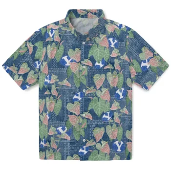 byu cougars anthurium overlay blue hawaiian shirts best selling