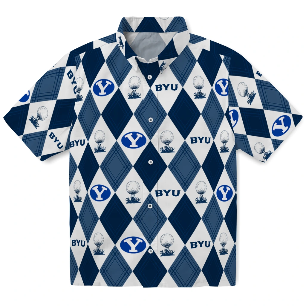 BYU Cougars Hawaiian Shirt - Golfing Plaid byu cougars balloon plaid blue hawaiian shirts best selling