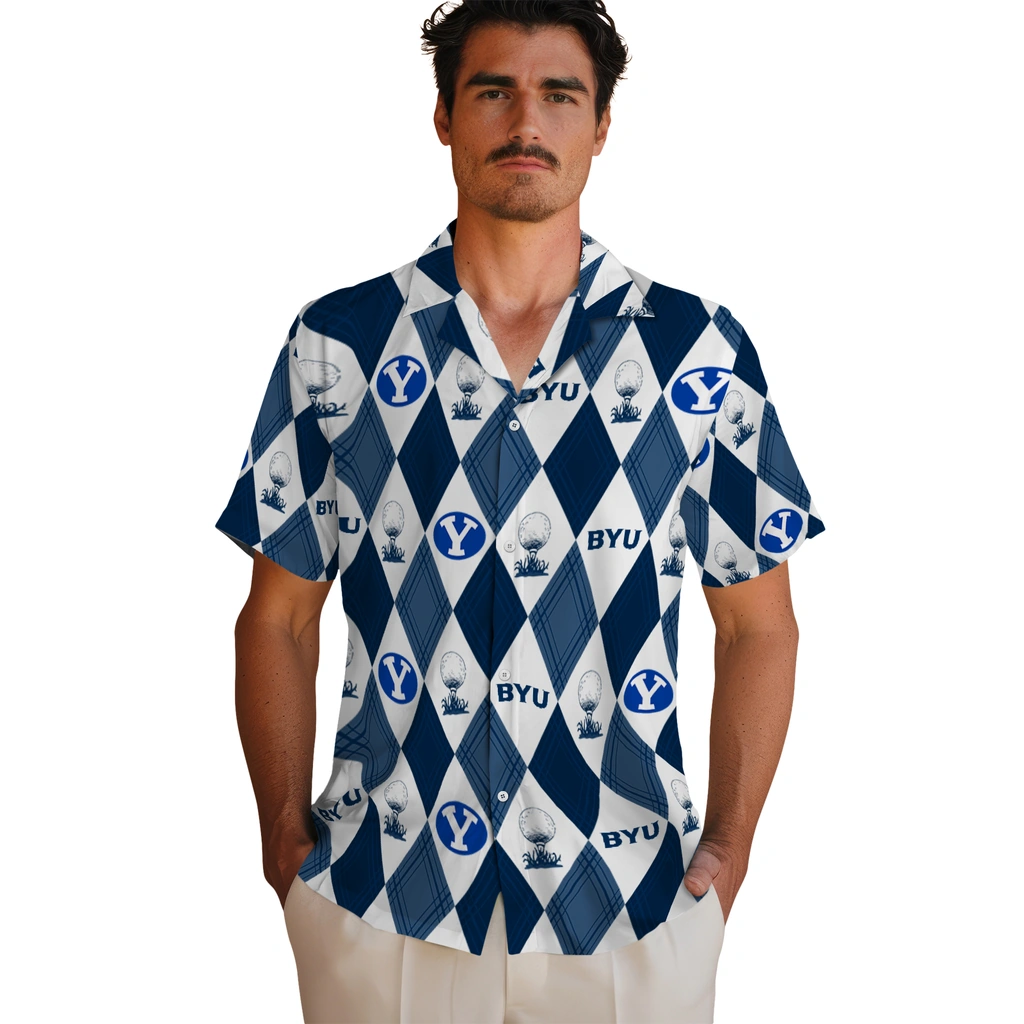 BYU Cougars Hawaiian Shirt - Golfing Plaid byu cougars balloon plaid blue hawaiian shirts fashion forward