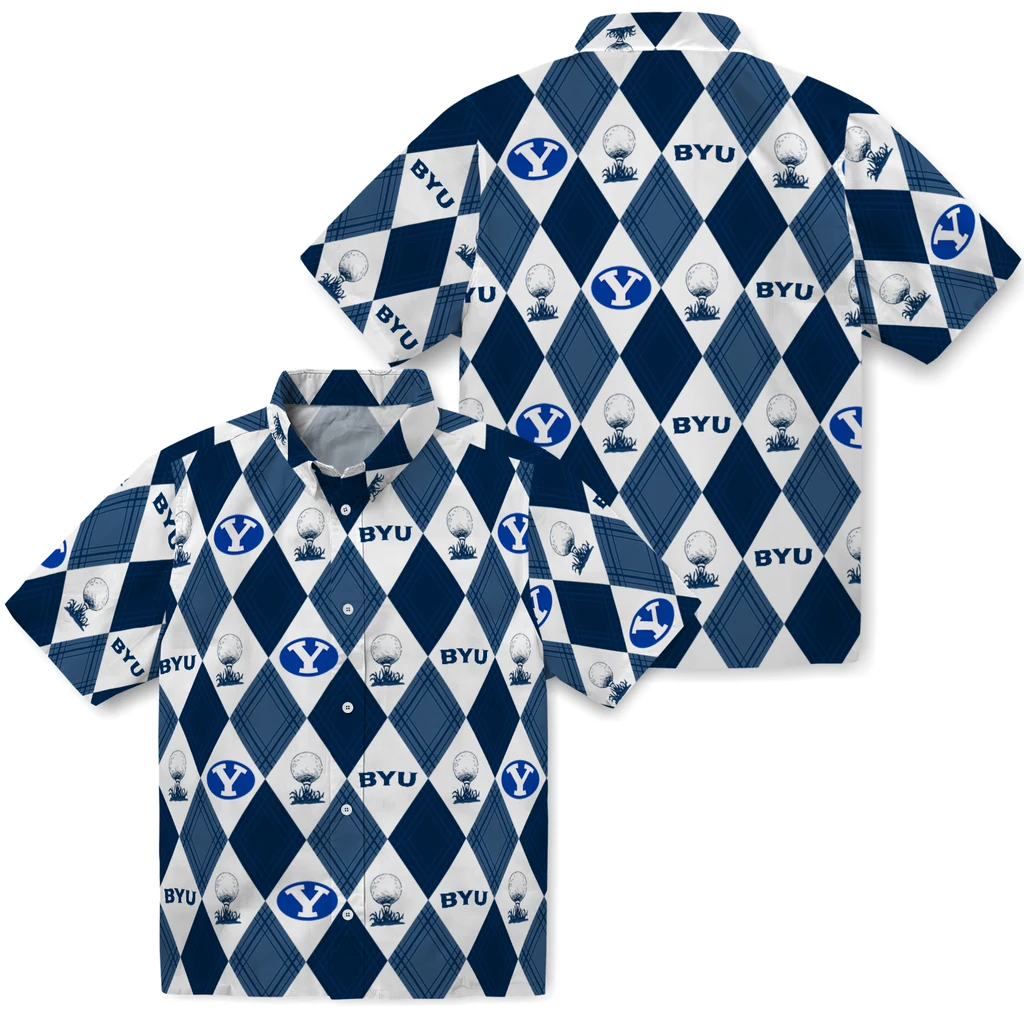 BYU Cougars Hawaiian Shirt - Golfing Plaid byu cougars balloon plaid blue hawaiian shirts high quality