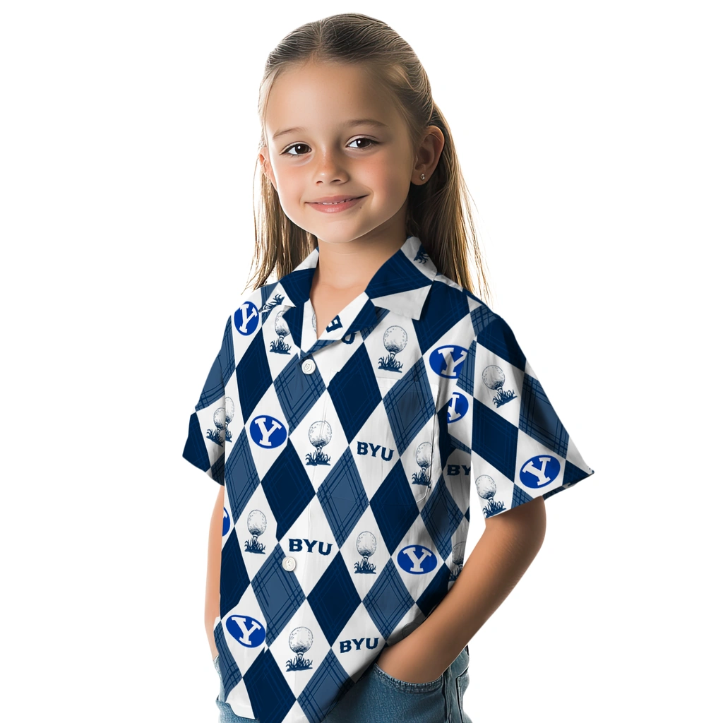 BYU Cougars Hawaiian Shirt - Golfing Plaid byu cougars balloon plaid blue hawaiian shirts premium grade