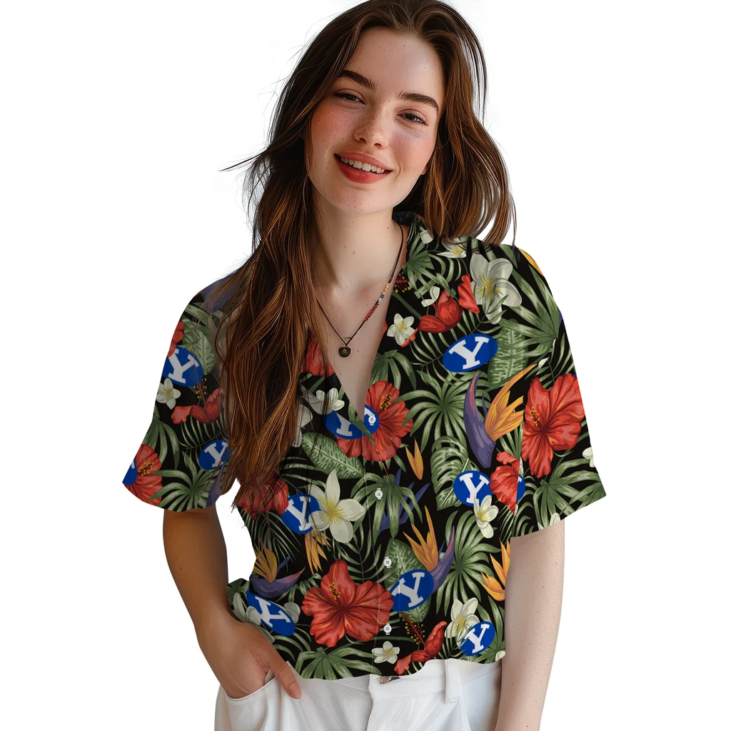 BYU Cougars Hawaiian Shirt - Hawaii Floral Hibiscus byu cougars hibiscus bird hawaiian shirts latest model