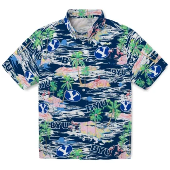 byu cougars flamingo retreat blue hawaiian shirts best selling