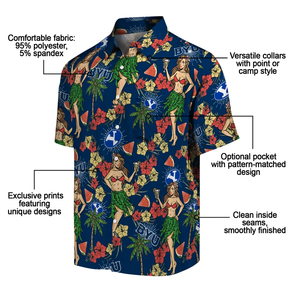 BYU Cougars Hawaiian Shirt - Hawaiian Girls Design byu cougars hawaiian girls design blue hawaiian shirts new arrival