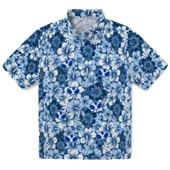 byu cougars hibiscus blooms blue hawaiian shirts best selling