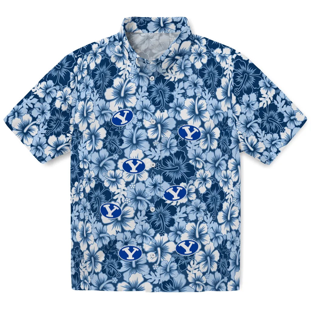 BYU Cougars Hawaiian Shirt - Hibiscus Blooms byu cougars hibiscus blooms blue hawaiian shirts best selling