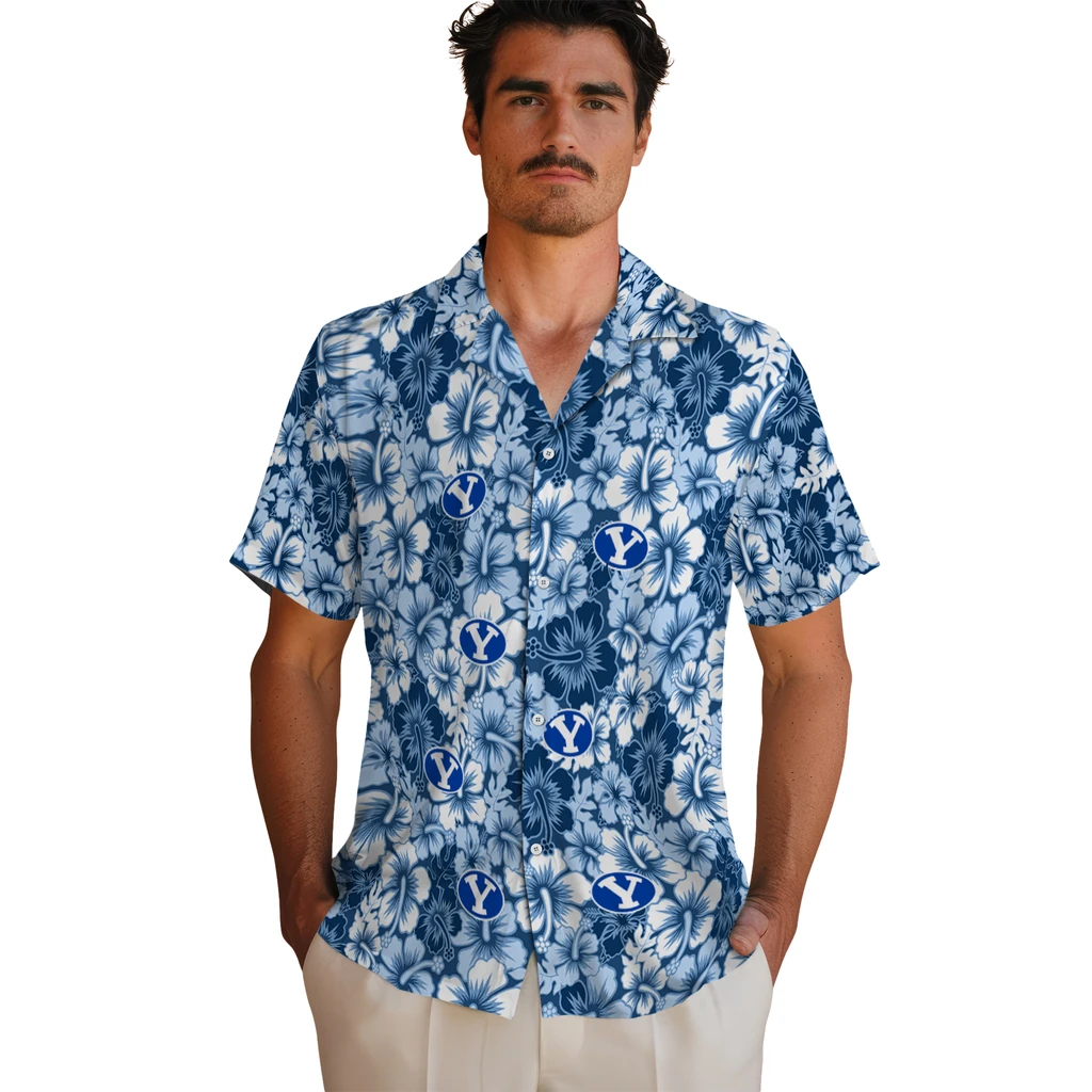 BYU Cougars Hawaiian Shirt - Hibiscus Blooms byu cougars hibiscus blooms blue hawaiian shirts fashion forward