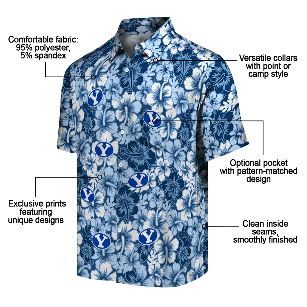 BYU Cougars Hawaiian Shirt - Hibiscus Blooms byu cougars hibiscus blooms blue hawaiian shirts new arrival