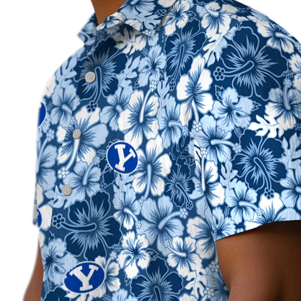 BYU Cougars Hawaiian Shirt - Hibiscus Blooms byu cougars hibiscus blooms blue hawaiian shirts trendy