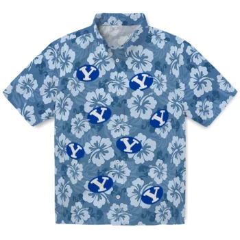 byu cougars hibiscus cluster blue hawaiian shirts best selling