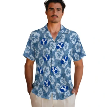 byu cougars hibiscus cluster blue hawaiian shirts fashion forward