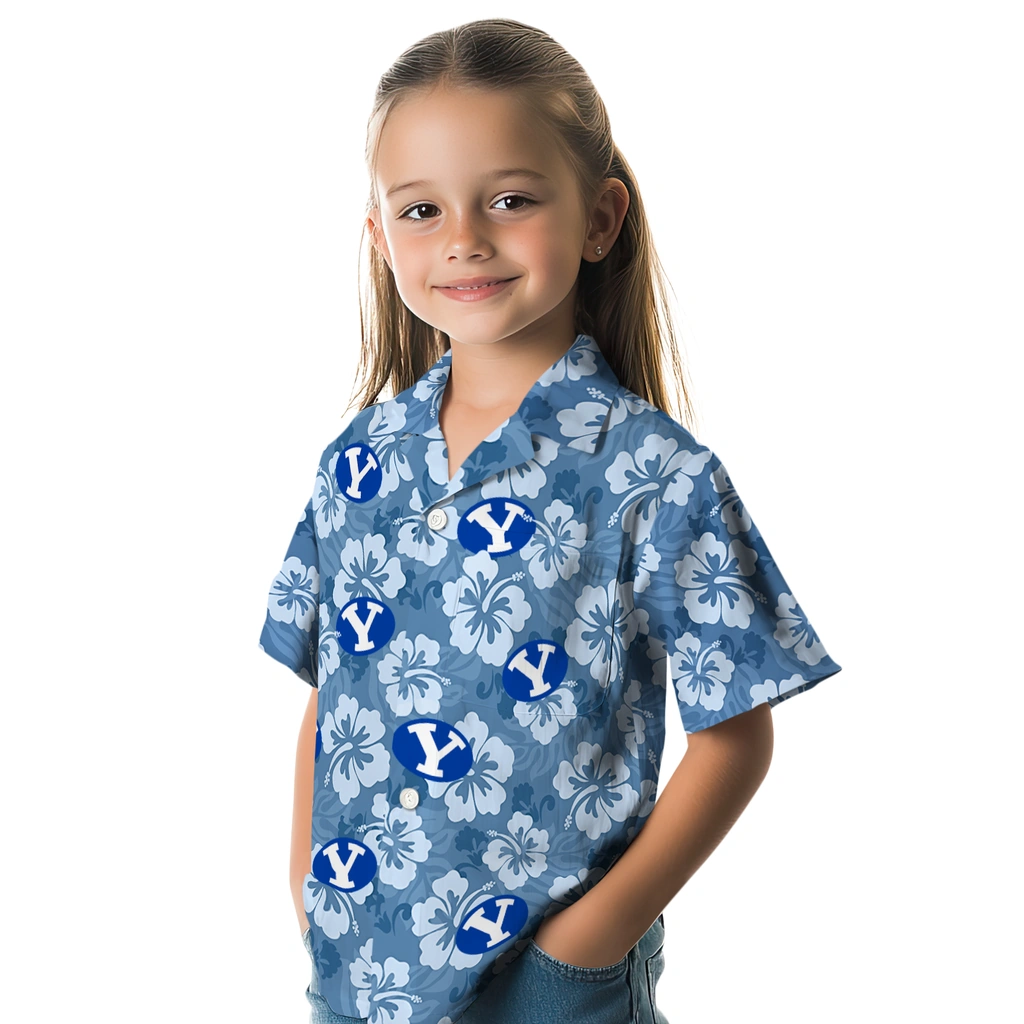 BYU Cougars Hawaiian Shirt - Hibiscus Cluster byu cougars hibiscus cluster blue hawaiian shirts premium grade