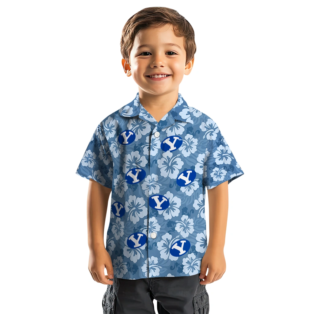BYU Cougars Hawaiian Shirt - Hibiscus Cluster byu cougars hibiscus cluster blue hawaiian shirts top rated
