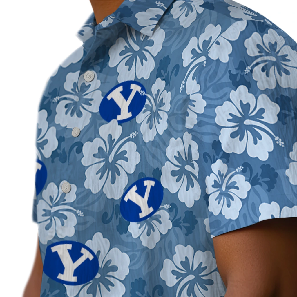 BYU Cougars Hawaiian Shirt - Hibiscus Cluster byu cougars hibiscus cluster blue hawaiian shirts trendy
