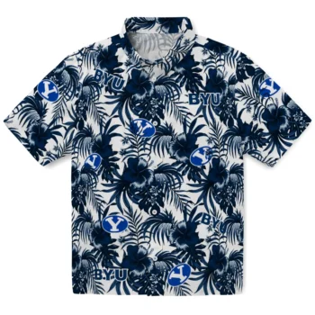 byu cougars hibiscus exotic blue hawaiian shirts best selling