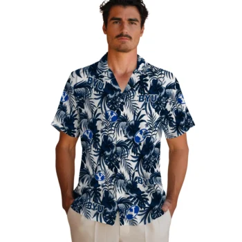 byu cougars hibiscus exotic blue hawaiian shirts fashion forward