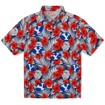 byu cougars hibiscus fiesta red royal blue hawaiian shirts best selling