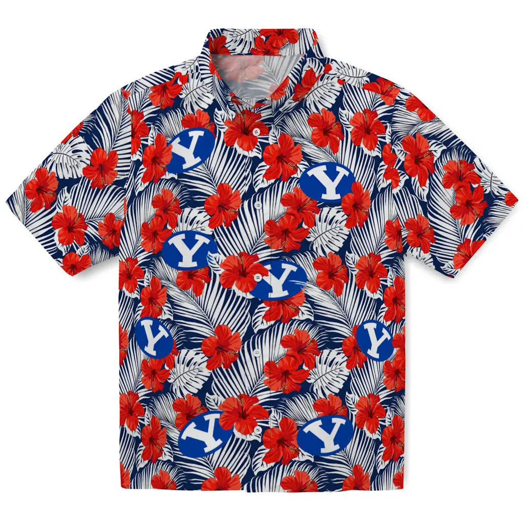 BYU Cougars Hawaiian Shirt - Hibiscus Fiesta byu cougars hibiscus fiesta red royal blue hawaiian shirts best selling