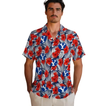 byu cougars hibiscus fiesta red royal blue hawaiian shirts fashion forward