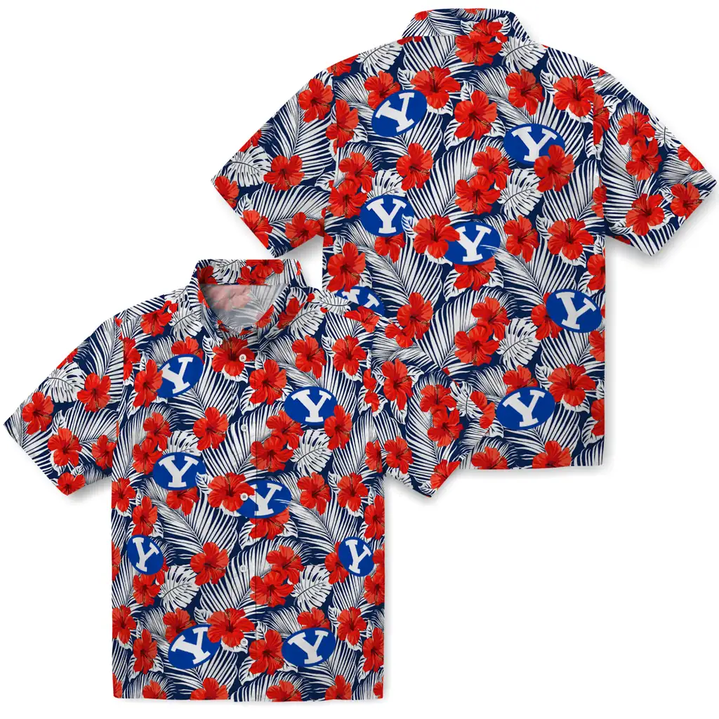 BYU Cougars Hawaiian Shirt - Hibiscus Fiesta byu cougars hibiscus fiesta red royal blue hawaiian shirts high quality