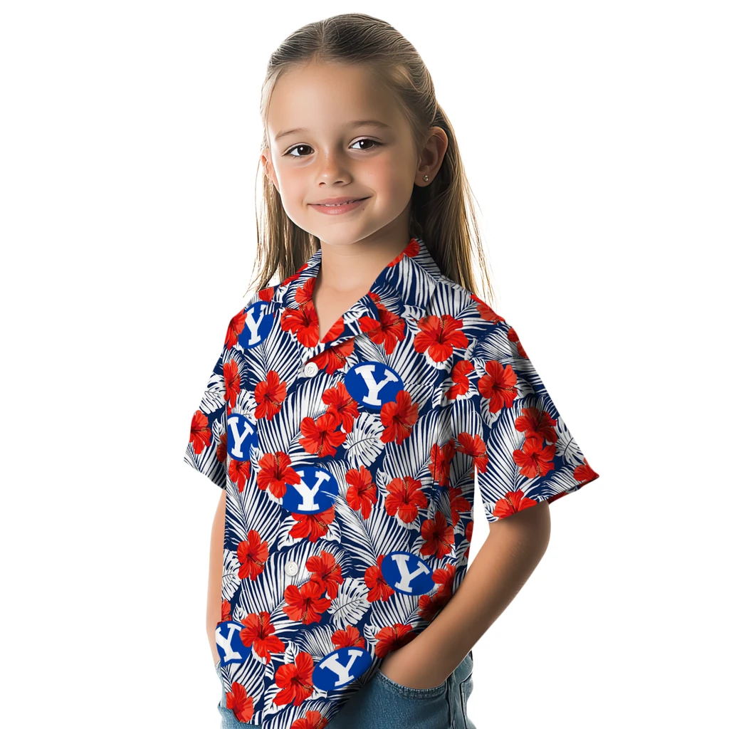 BYU Cougars Hawaiian Shirt - Hibiscus Fiesta byu cougars hibiscus fiesta red royal blue hawaiian shirts premium grade