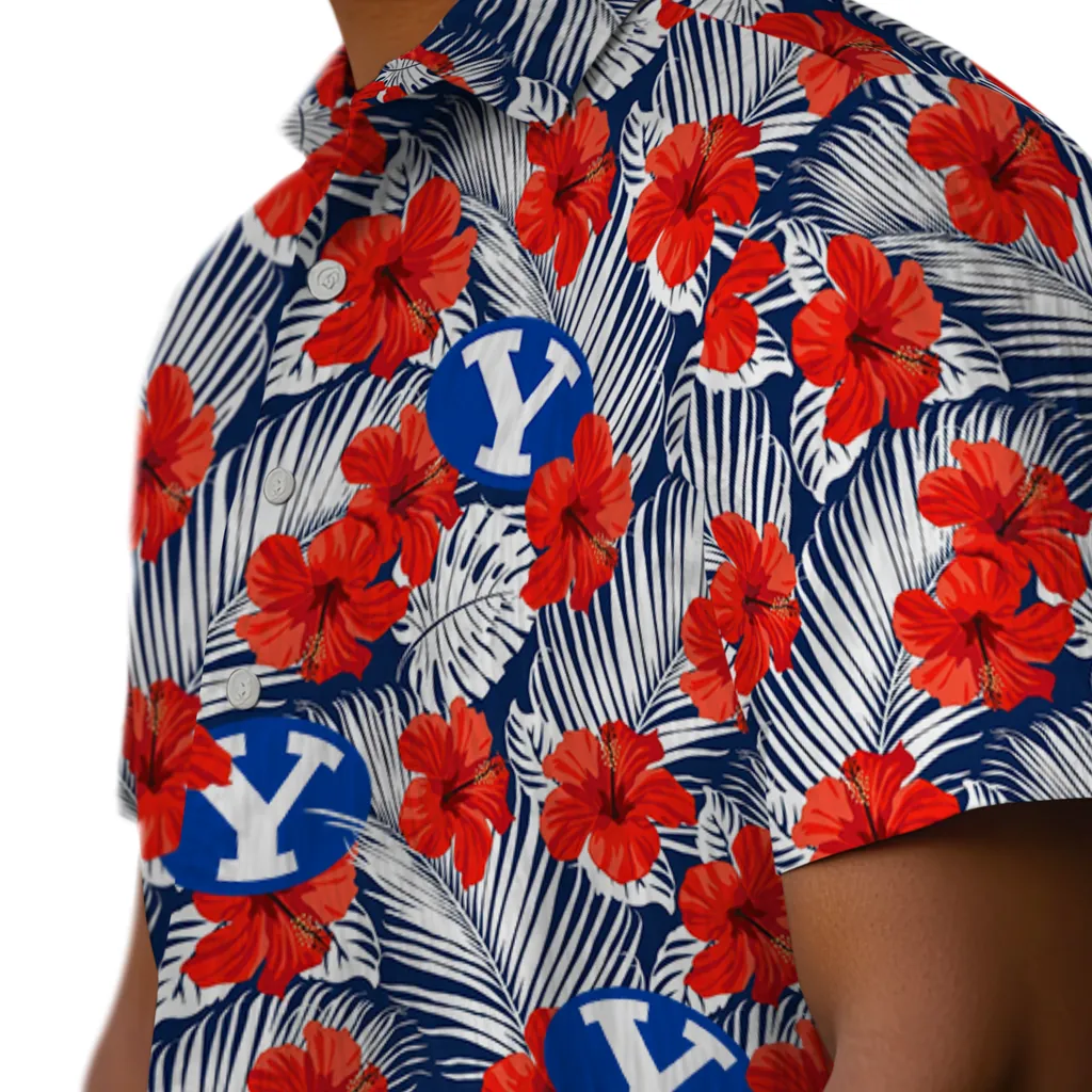 BYU Cougars Hawaiian Shirt - Hibiscus Fiesta byu cougars hibiscus fiesta red royal blue hawaiian shirts trendy