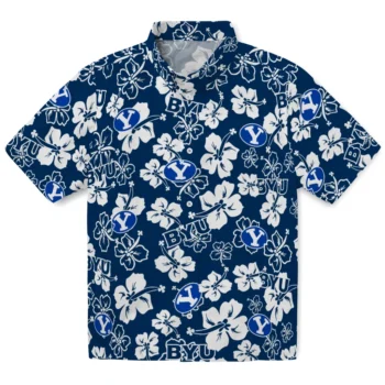 byu cougars hibiscus bloom blue hawaiian shirts best selling