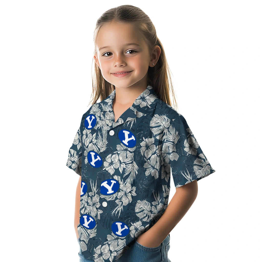 BYU Cougars Hawaiian Shirt - Hibiscus Flowers byu cougars hibiscus flowers navy blue hawaiian shirts premium grade