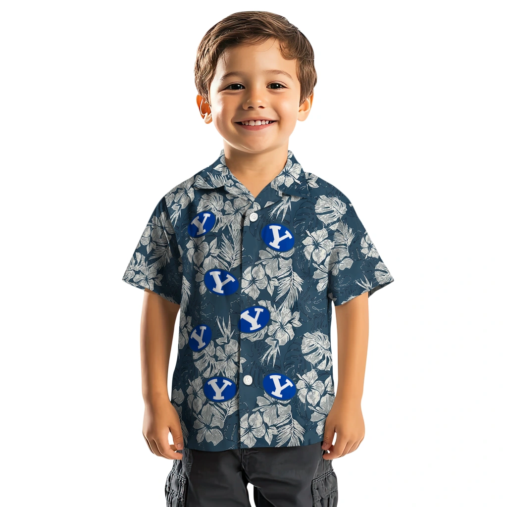 BYU Cougars Hawaiian Shirt - Hibiscus Flowers byu cougars hibiscus flowers navy blue hawaiian shirts top rated