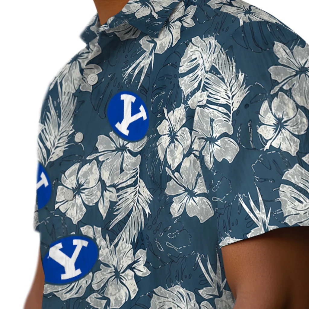 BYU Cougars Hawaiian Shirt - Hibiscus Flowers byu cougars hibiscus flowers navy blue hawaiian shirts trendy