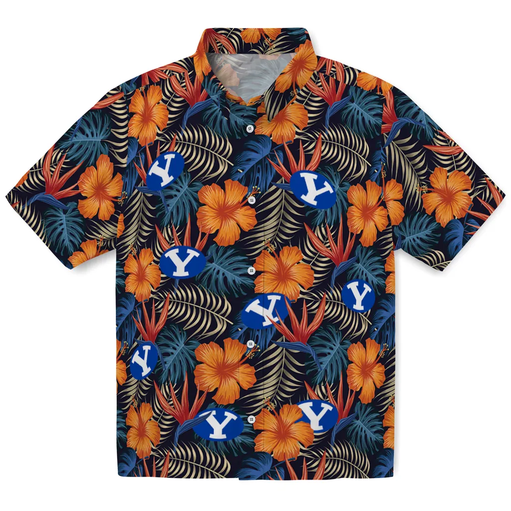 BYU Cougars Hawaiian Shirt - Hibiscus Foliage byu cougars hibiscus foliage hawaiian shirts best selling