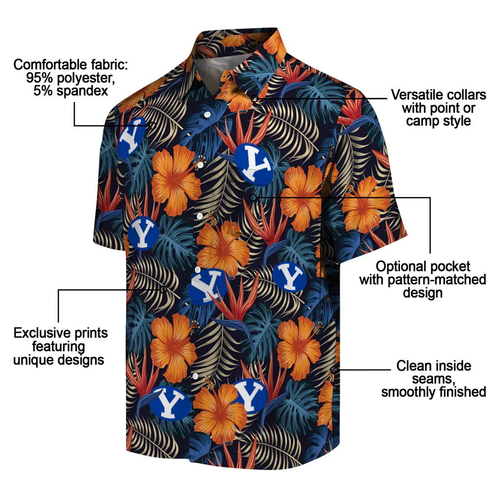 BYU Cougars Hawaiian Shirt - Hibiscus Foliage byu cougars hibiscus foliage hawaiian shirts new arrival