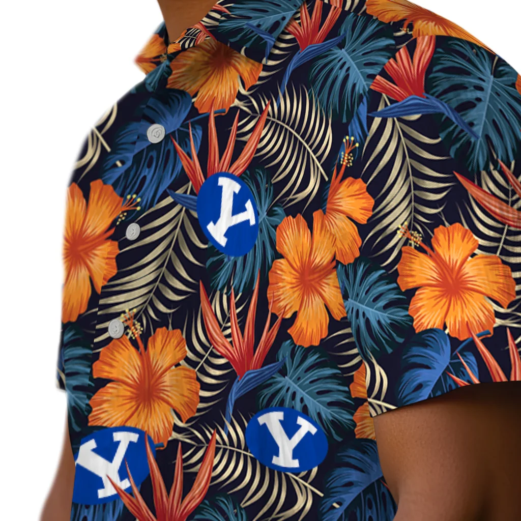 BYU Cougars Hawaiian Shirt - Hibiscus Foliage byu cougars hibiscus foliage hawaiian shirts trendy