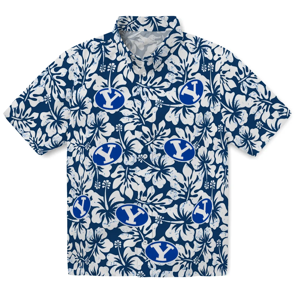 BYU Cougars Hawaiian Shirt - Hibiscus Motif byu cougars hibiscus motif blue white hawaiian shirts best selling