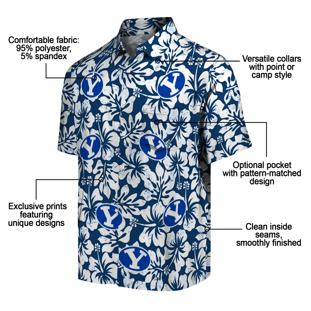 BYU Cougars Hawaiian Shirt - Hibiscus Motif byu cougars hibiscus motif blue white hawaiian shirts new arrival
